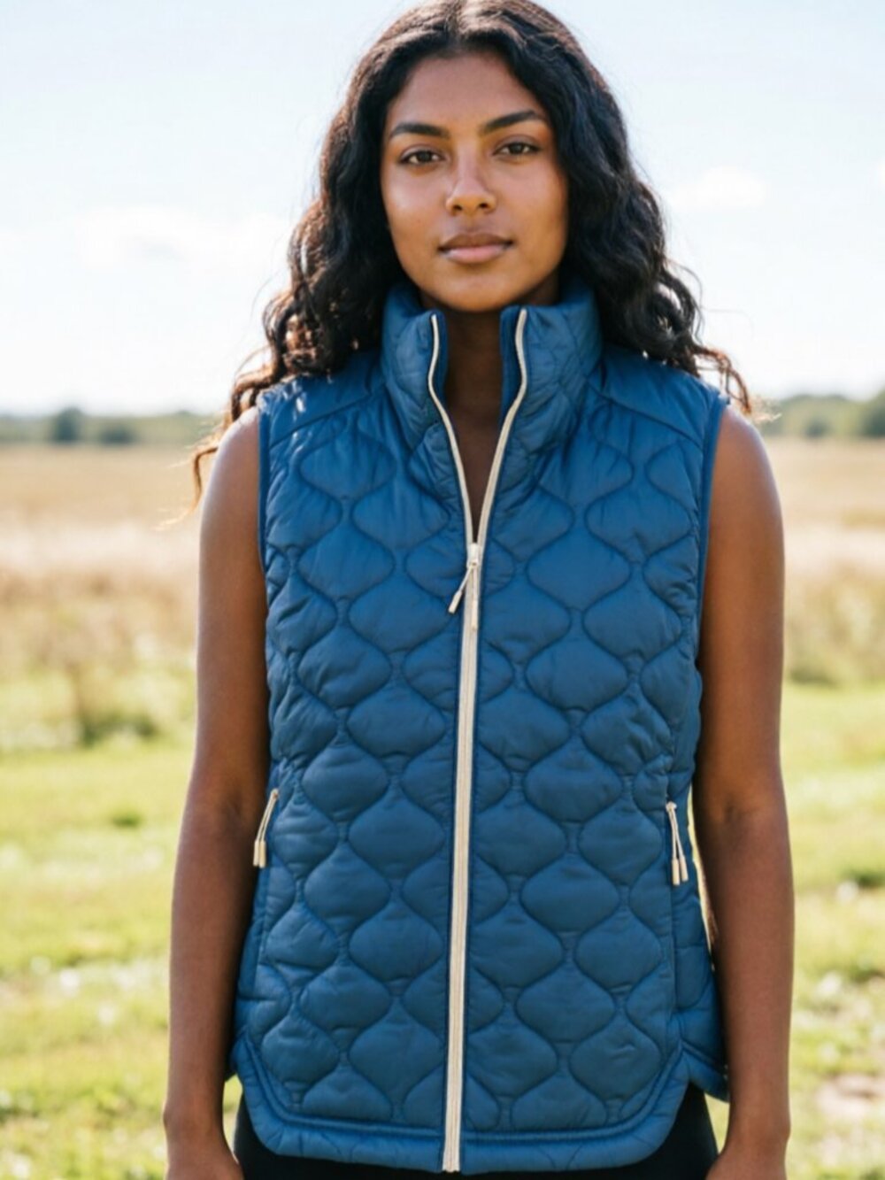 Asics Teal Blue Onion Quilted Full Zip Puffer Vest with Off-White Accent Trim